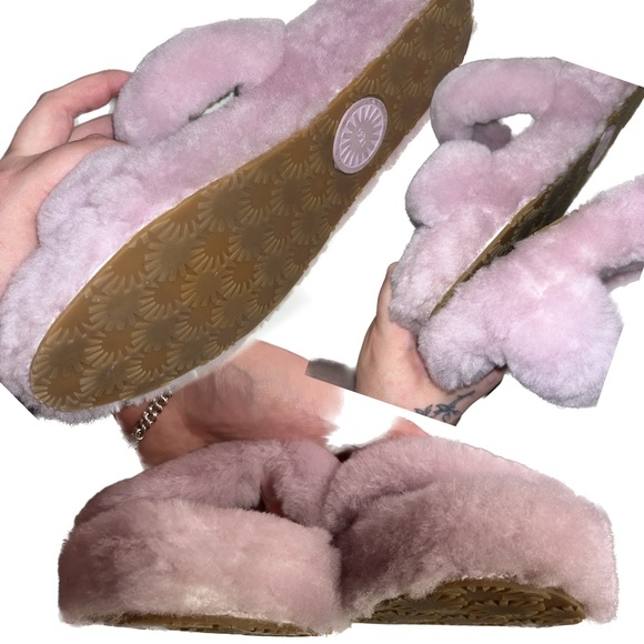 UGG “Oh-Yeah” Baby Pink Sheepskin Platform Wedge Sling Back Slippers Size 10 - Picture 6 of 12